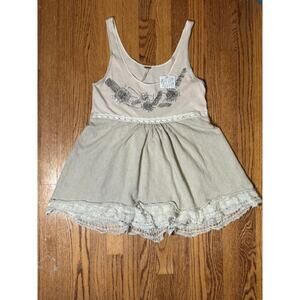 Free People Shimmery Embroidered Tank with Peplum Whimsigoth Size M